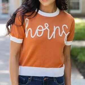 QUEEN OF SPARKLES Horns Orange Tee with White Accents